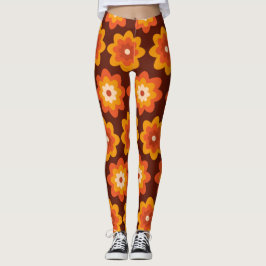 Legging Groovy retro 70s com flor de laranja hippie hippie
