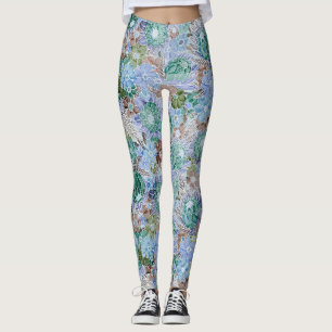 Legging Groovy Retro Blue Protea E Padrão De Margarida