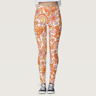 Legging Groovy Retro Orange Florals