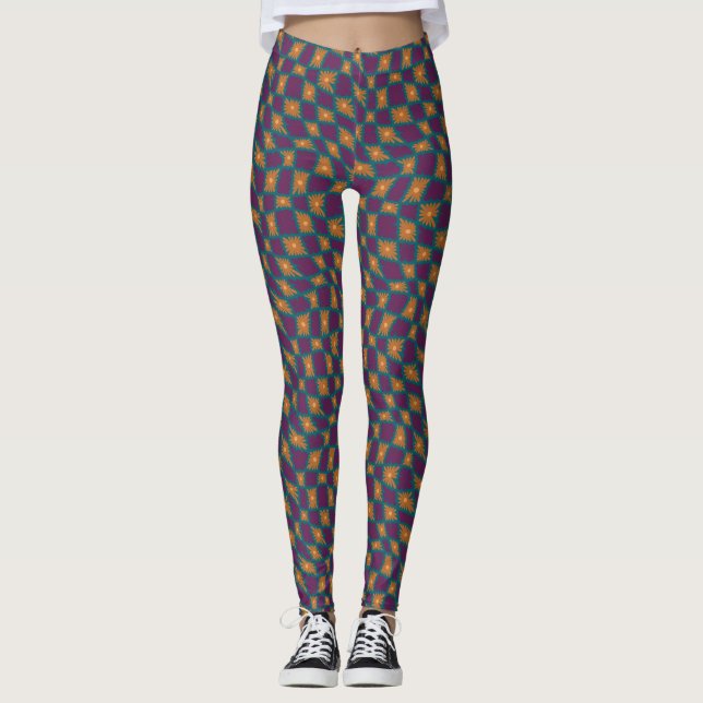 Legging Groovy Wavy Trippy 60s Flor Verifica Laranja Cor-d (Frente)