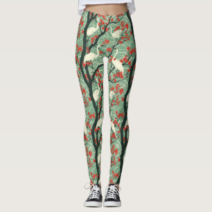 Legging Grua Japonesa e Flor de Cerejeira - Arte Oriental
