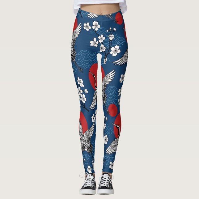 Legging Grua Japonesa Tradicional e Padrão Zen de Sakura (Frente)