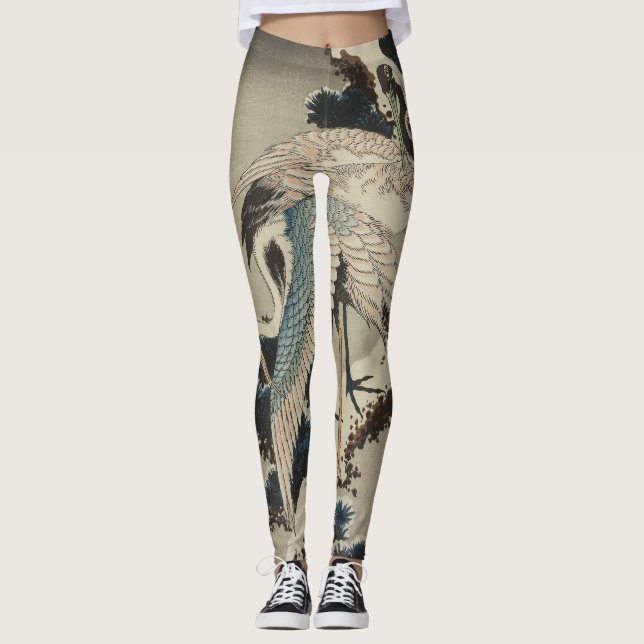 Legging Gruas em Pine Hokusai coberto de neve (Frente)