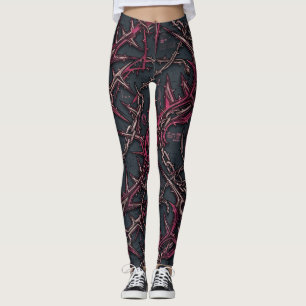 Legging Grunge de Espinhos de Roseira: Rosa Escuro e Cobre