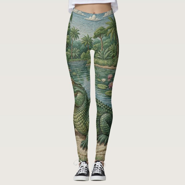 Legging Guardião das Zonas Húmidas: Crocodilo Bordado (Frente)