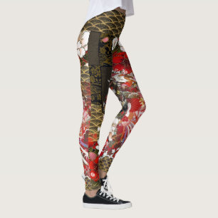 Legging Gueixa japonesa Fondo da folha Dourado
