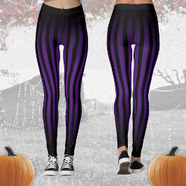 Legging Halloween Black and roxa vertical stripes ombre