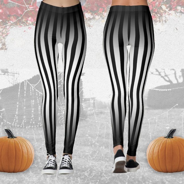 Legging Halloween Black and white vertical stripes ombre (Criador carregado)