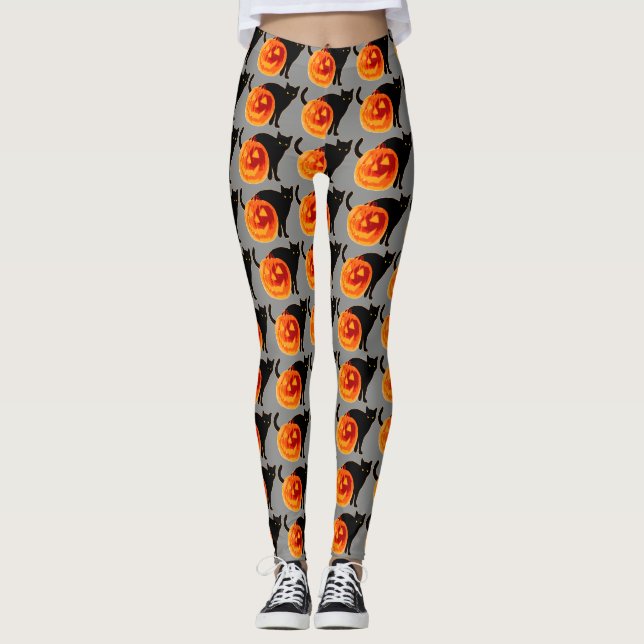 Legging Halloween Black Cat e Jack-O-Lantern (Frente)