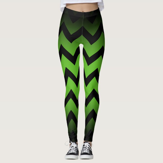 Legging Halloween Black chevron strips lines ombre green (Frente)