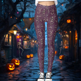Legging Halloween Dancing Skeleton Music Notes