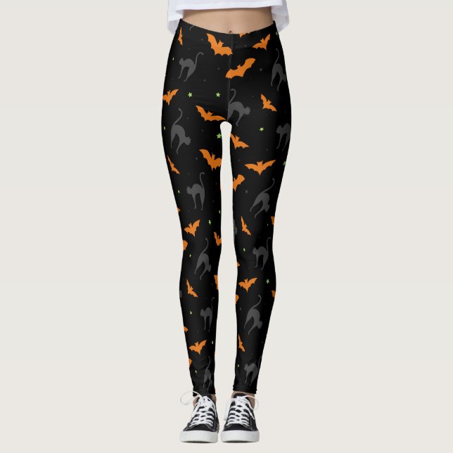 Legging Halloween de morcegos e gatos (Frente)