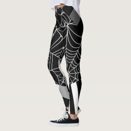 Legging Halloween de retalhamento na Web em Aranha Preta e