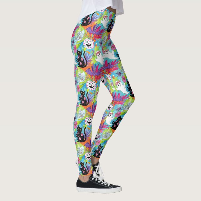 Legging Halloween do Fantasma Ghost Pumpkin de Gata Negra  (Direita)
