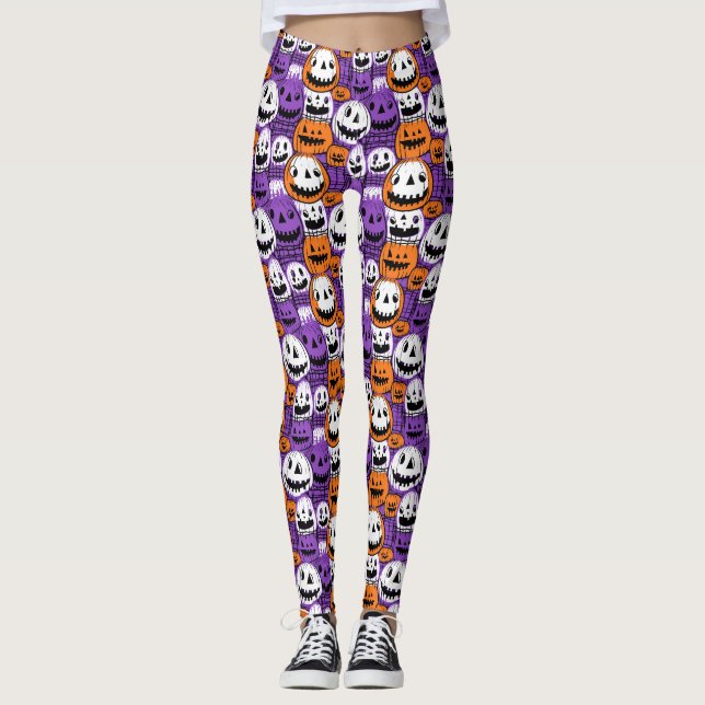 Legging Halloween Jack-O’-Lantern - Purple, Orange, White (Frente)