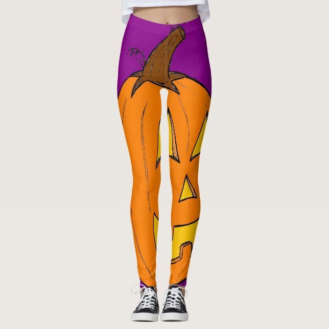Legging Halloween Jack o' Lanterna Pernas Roxas (Frente)