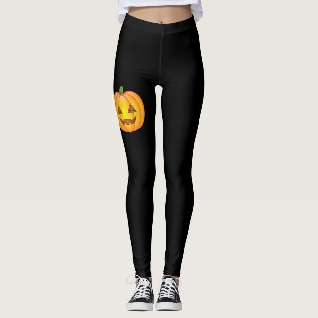 Legging Halloween Jack O'lantern Pumpkin A Preto (Frente)