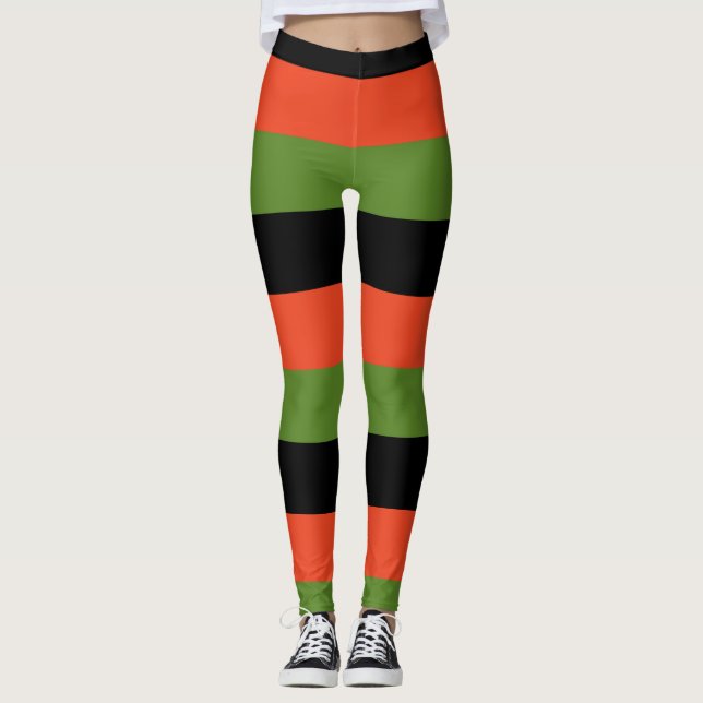 Legging Halloween Listrado Preto Laranja e Verde (Frente)