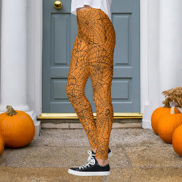 Legging Halloween Orange and Black Spider Web