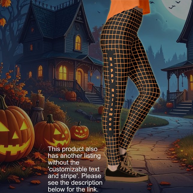 Legging Halloween - Preto com rede laranja OPÇÃO DE TEXTO (Halloween - Black with orange netting TEXT OPTION Leggings)