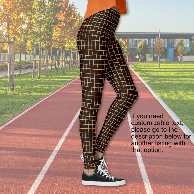Legging Halloween - Preto com rede laranja - SEM TEXTO (Halloween - Black with orange netting - NO TEXT Leggings)
