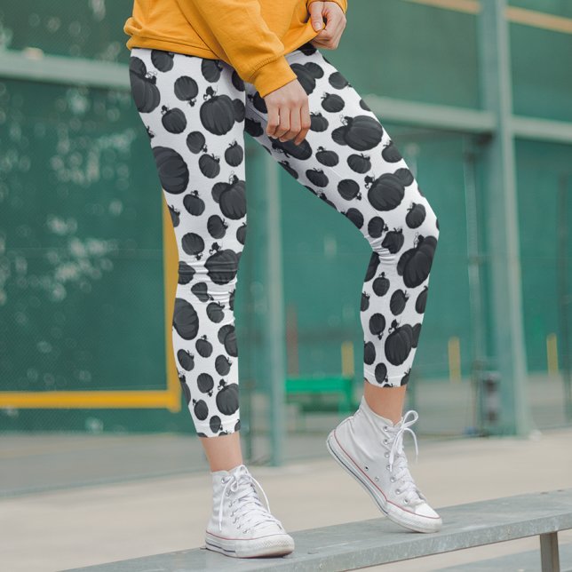 Legging Halloween Pumpkins outono Autumn Black White Moder (Criador carregado)
