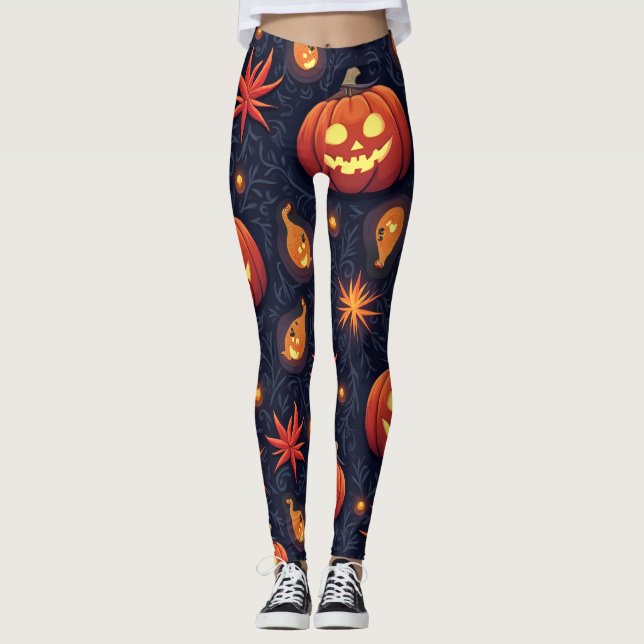 Legging Halloween Pumpkins: Padrão Sem Olhos Irritável. Le (Frente)