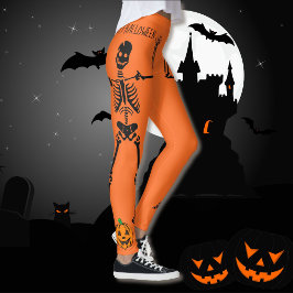 Legging Halloween Skeletons Orange Jack o Lanterna
