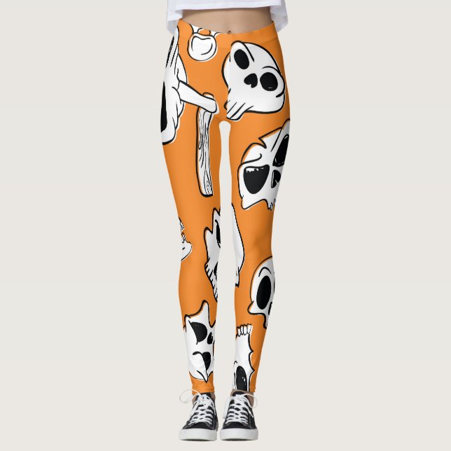 Legging Halloween Skulls Bones Doodle Patterno (Frente)