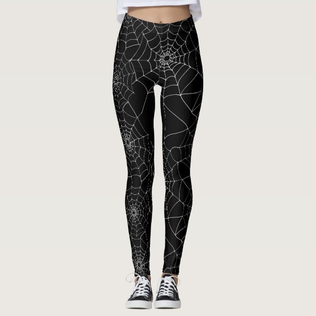 Legging Halloween Spider Webs Cobwebs Black and White (Frente)