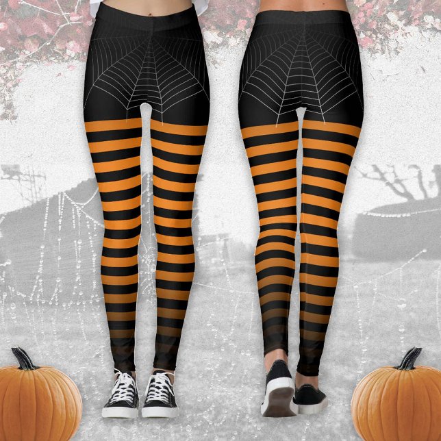 Legging Halloween Torres de aranha-de-laranja-preta listra (Criador carregado)