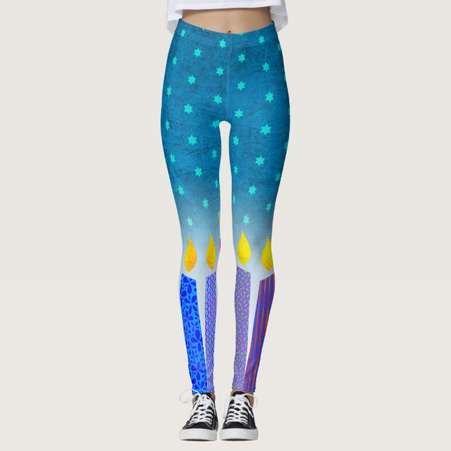 Legging Hanukkah Boho vela Turquoise Star de David Teal (Frente)