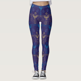 Legging Hanukkah Festival Party Trendy Blue Doodle Patterl