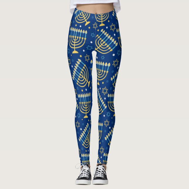 Legging Hanukkah Menorah Blue Star de David (Frente)
