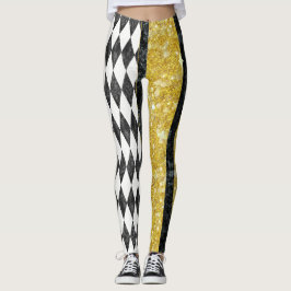 Legging Harlequim Diamante Xadrez Preto Branco Dourado Arg
