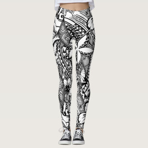 Legging Havaiano Negro E Branco - Impressão polinésio Tr