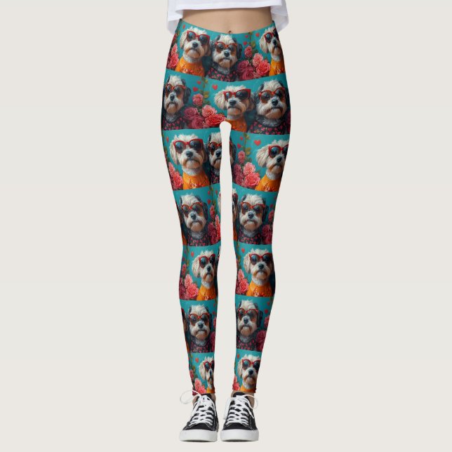 Legging Havanese Com Corações Rosas Dia dos Namorados (Frente)