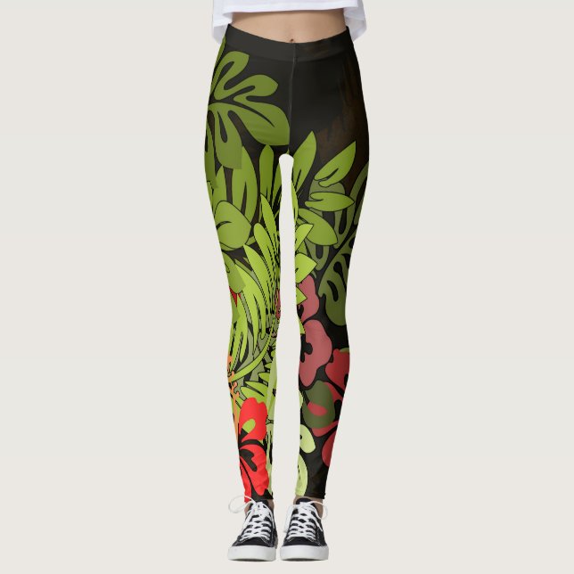 Legging Hawaii Aloha Palm Hula Art Design (Frente)