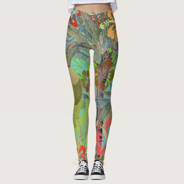 Legging Hawaii Flower Hula Vintage - Gráfico Floral (Frente)