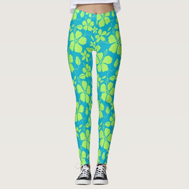 LEGGING HAWAIIANO HULA (HIBÍSCO) VERDE-LIMÃO (Frente)