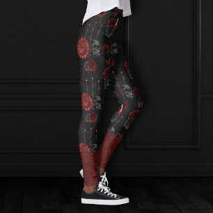 Legging Henna Zodiac Magic   Rosas do crânio vermelho Po
