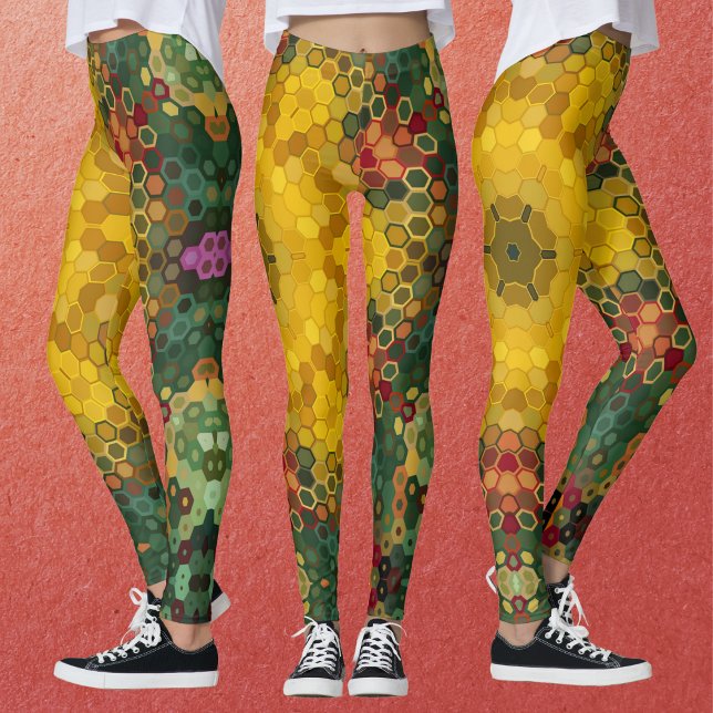 Legging Hex Mandala Amarelo Verde e Laranja (Criador carregado)