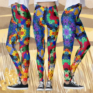Legging Hex Mandala Azul Amarelo Vermelho e Verde
