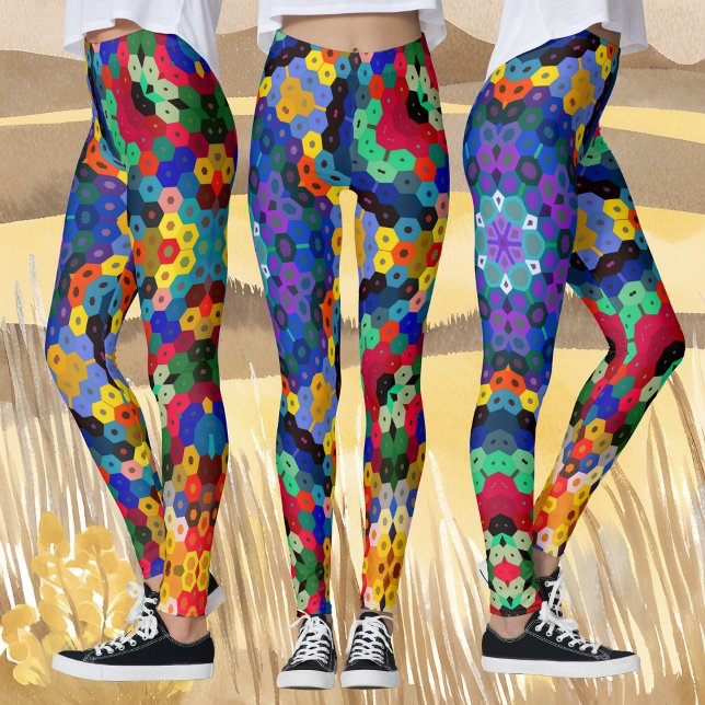 Legging Hex Mandala Azul Amarelo Vermelho e Verde (Criador carregado)