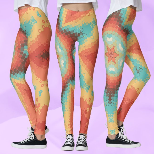 Legging Hex Mandala Orange Blue e Amarelo (Criador carregado)