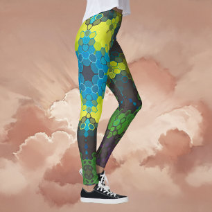 Legging Hex Mandala Verde Amarelo e Azul