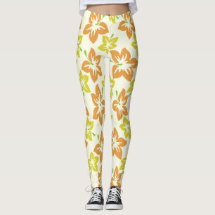 Legging Hibisco Amarelo, Hibisco Laranja, Padrão Floral