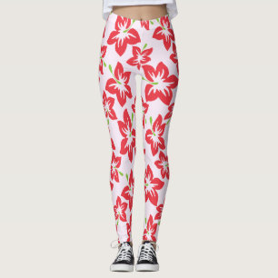 Legging Hibisco Vermelho, Flores Vermelhas, Padrão de Flor