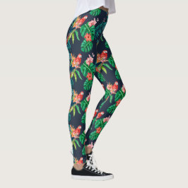 Legging Hibiscus Floral Impressão com Papagaio Selvagem