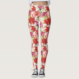 Legging Hibiscus Floral Vermelho e Rosa